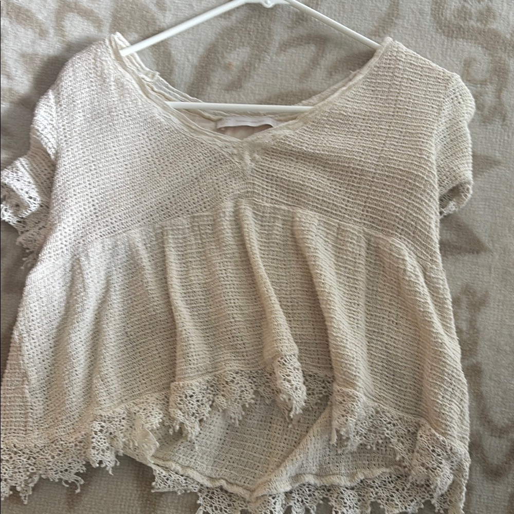 Zara Cream Asymmetrical Ruffled Blouse